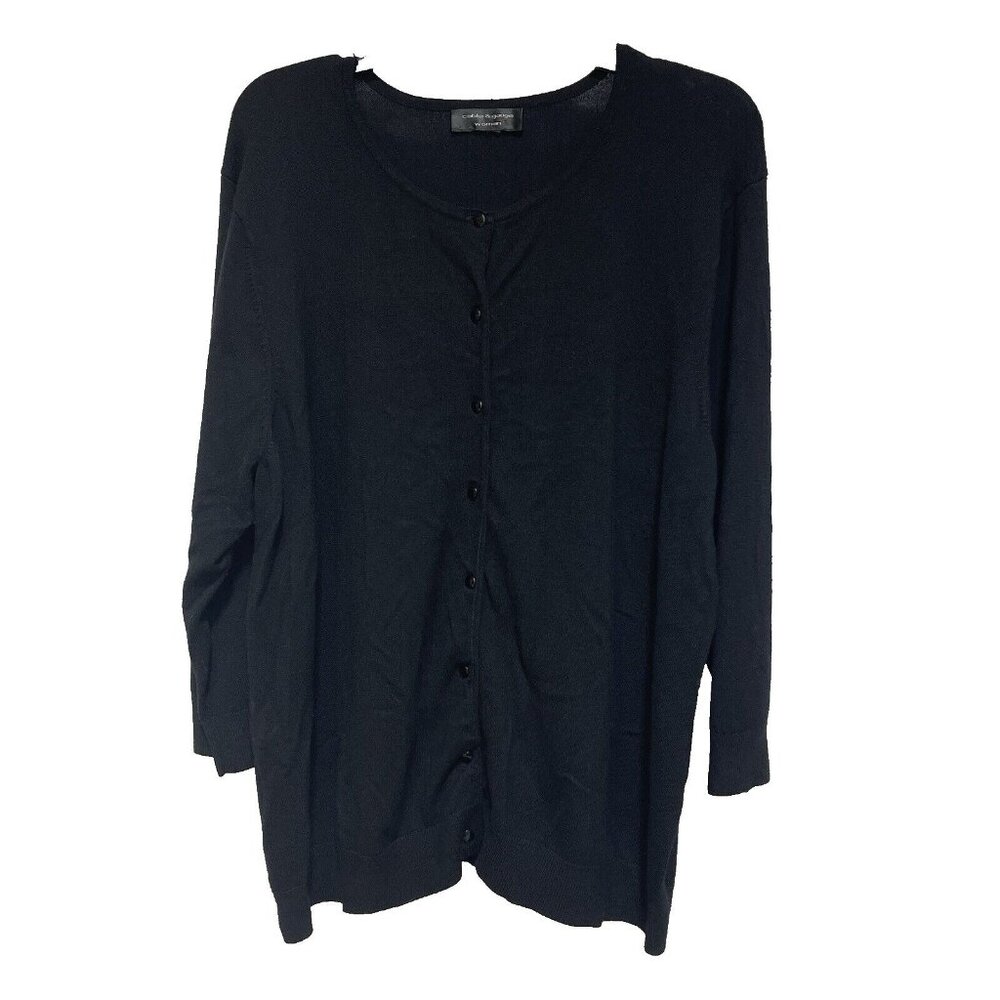 Cable & Gauge Woman Womens 2X Cardigan Black V-Neck 3/4 Sleeves